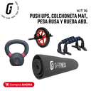 kit 16: Push ups, Colchoneta Mat, Pesa Rusa y rueda Abd.